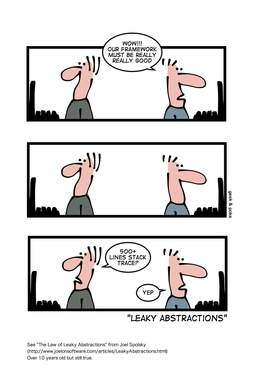 Leaky Abstractions as understood by Geek and Poke (Licensed CC-BY)