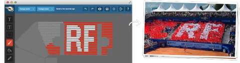 Draw your fan choreography with FanPictor. In this case, a tribute to Roger Federer