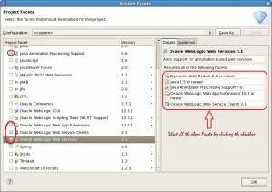 Add Project Facets related to Weblogic Webservice