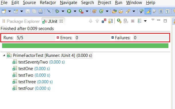 JUnit test for prime factorization algorithm