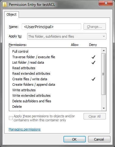 ACL entry example (Windows 7)
