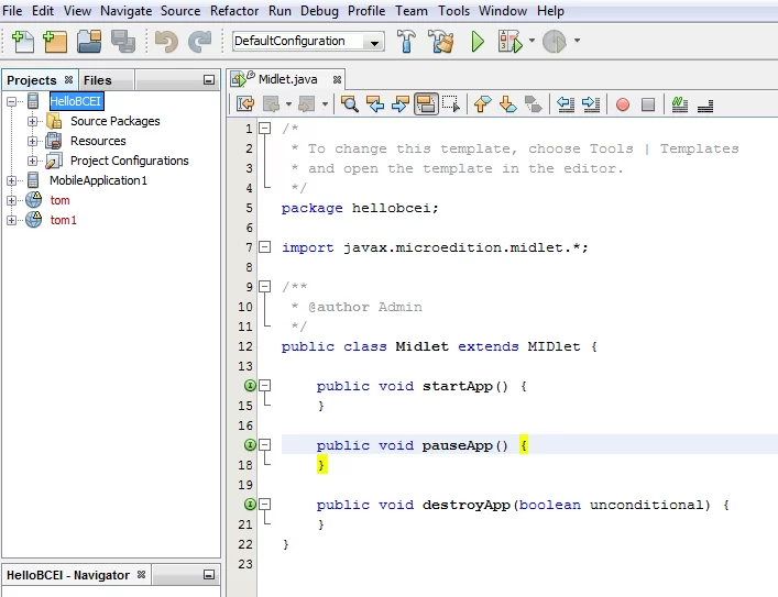Figure 5: HelloBCEI project viewed in the Projects pane