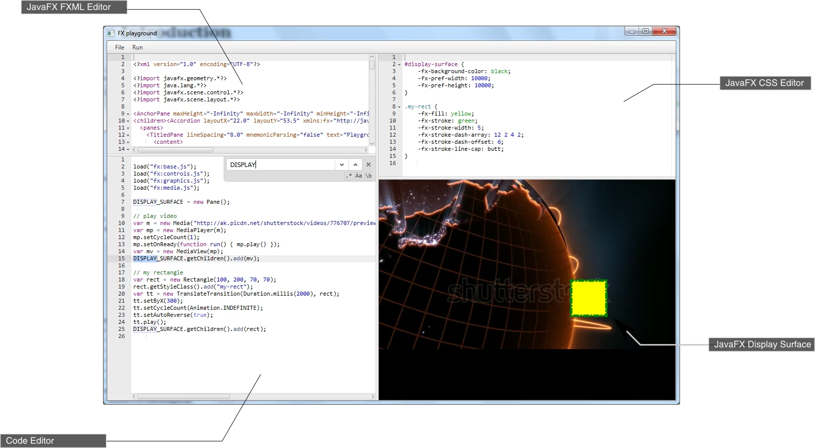 FXPlayground’s editor windows
