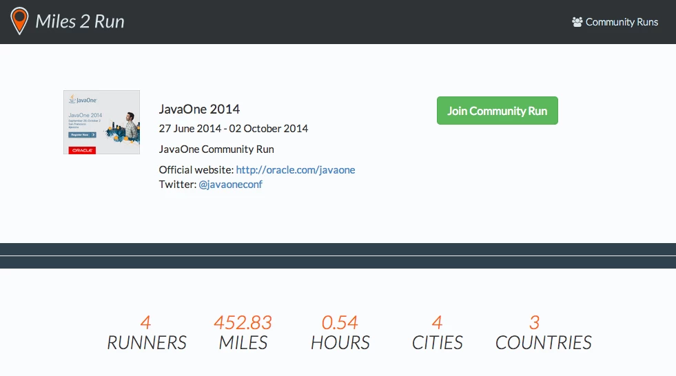 miles2run-javaone-mainpage