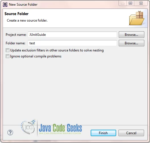 Create a new source folder named test.