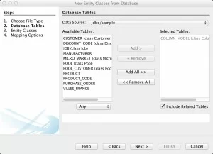 Figure 2. NetBeans IDE New Entity Classes from Database