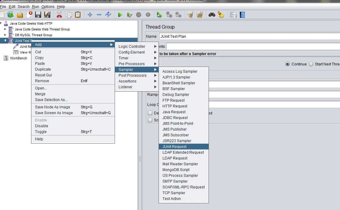 JMeter Junit sampler request