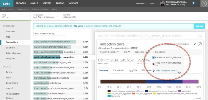 Link to create a ticket in JIRA from the New Relic dashboard