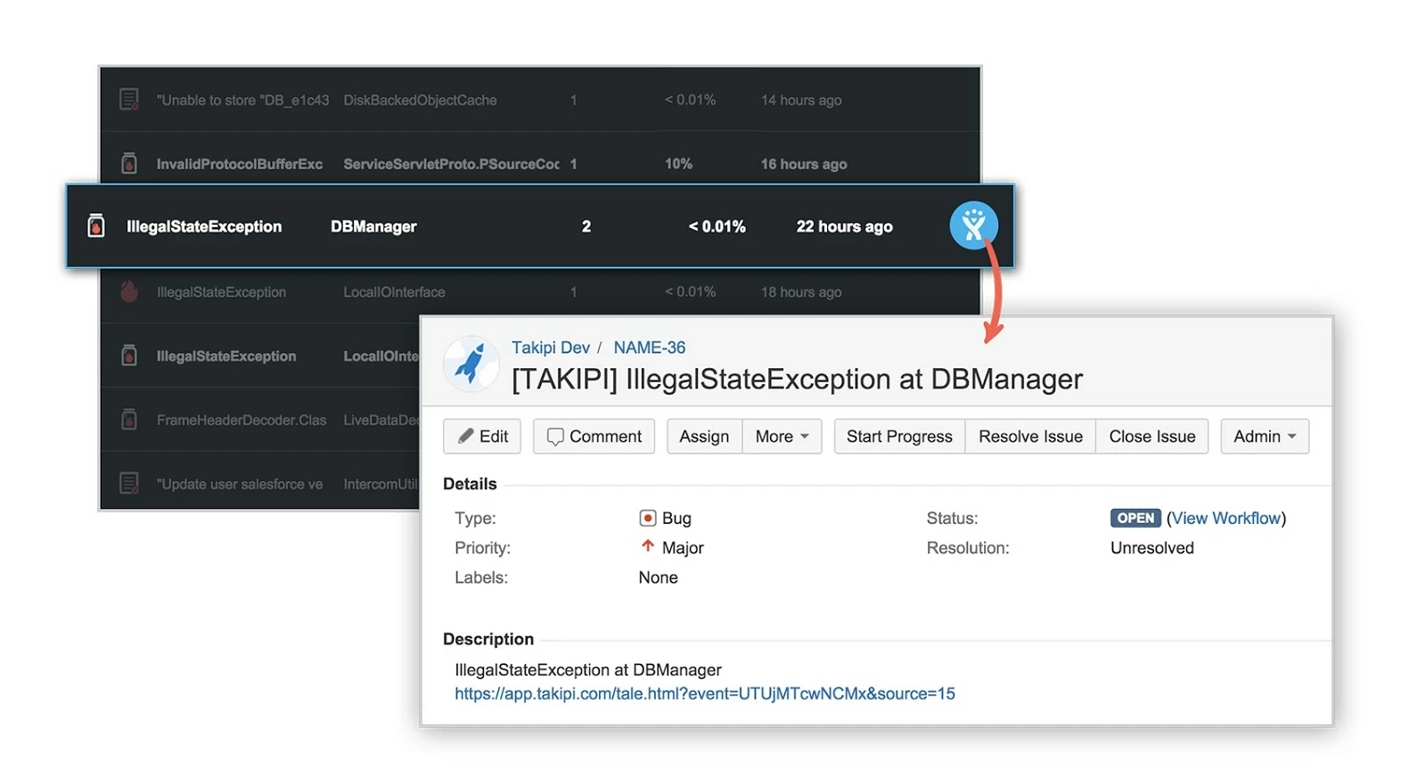 The Takipi-JIRA integration
