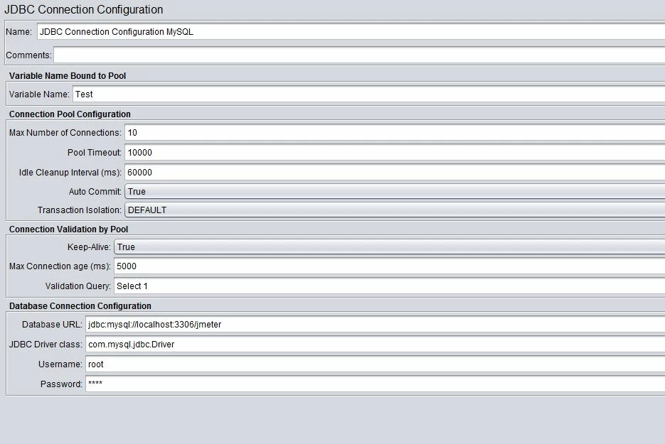 JMeter db connection configuration