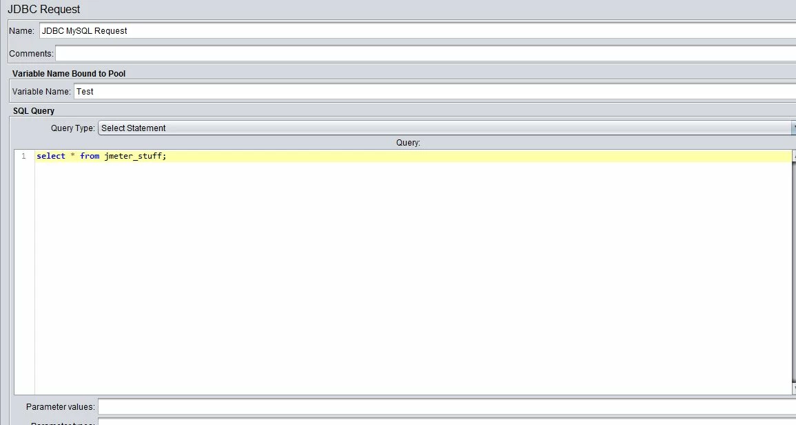 JMeter db request configuration
