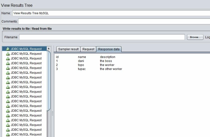 JMeter db results response data