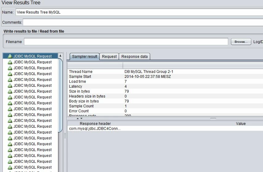 JMeter db results response
