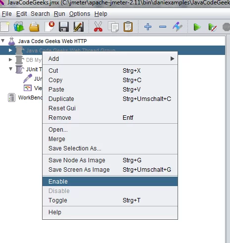 JMeter enable disable test plan
