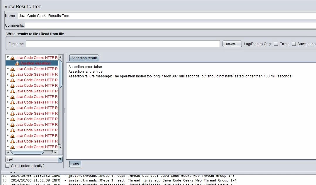 JMeter http results error assertion duration