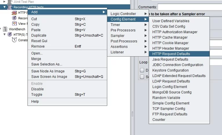JMeter recording http request defaults