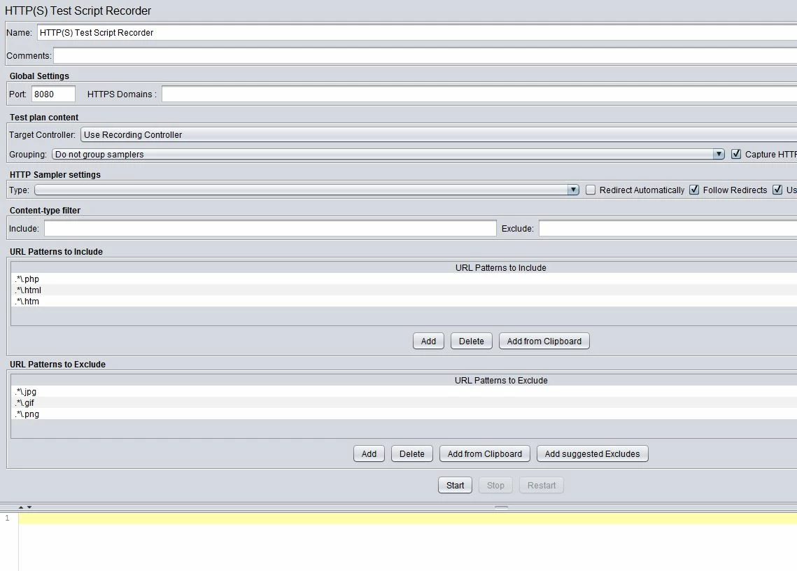 JMeter recording workbench test recorder configuration