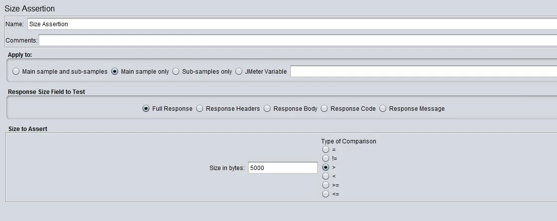 JMeter size assertion 5000