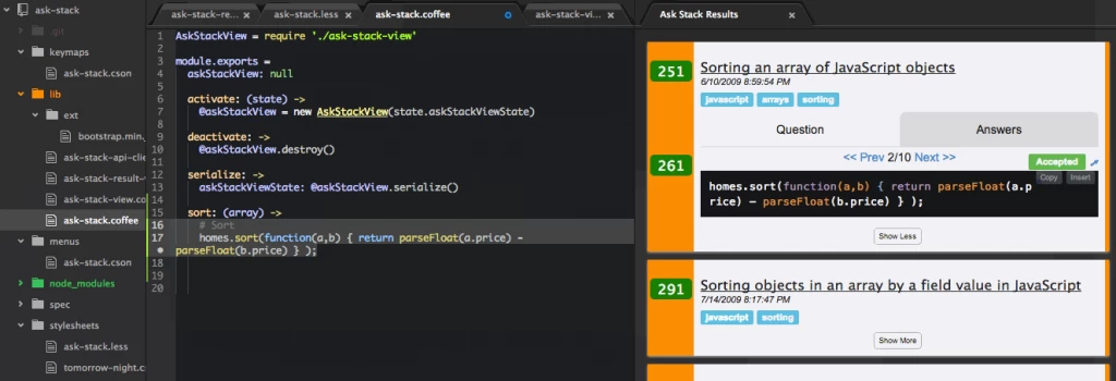 “Ask Stack” on Atom: https://atom.io/packages/ask-stack 