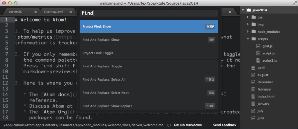 The Sublime command palette making a guest appearance at Atom