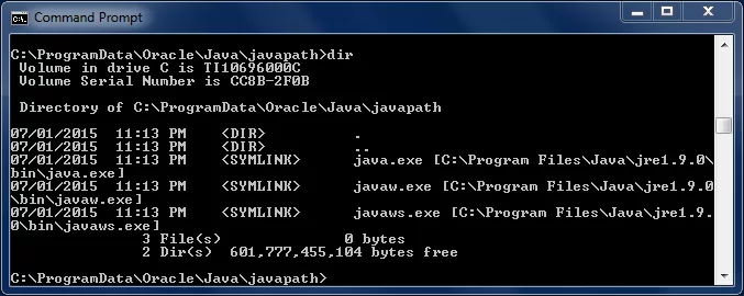 20150702-listingSymbolicLinksInOracleJavaPath-DOS