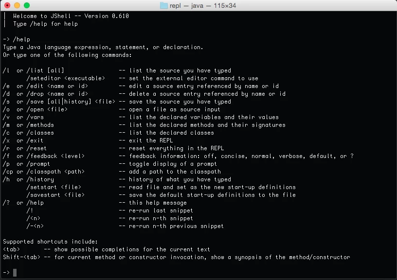 JShell /help