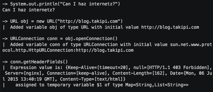 Simple example showing getting an HTTP header with JShell