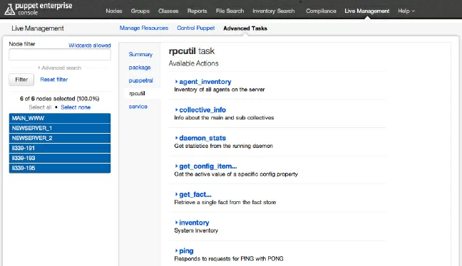 The Puppet Enterprise dashboard