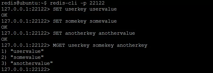 Picture 3. Setting several key / value pairs in Twemproxy (nutcracker) and verifying they are stored.