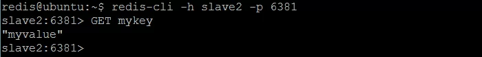 Figure 6b. Get key mykey on both slave nodes and verify changes from master are replicated