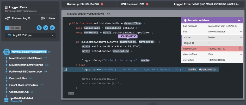 Zooming on the error analysis down to the specific variables that caused each error