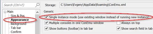 Figure 2. ConEmu single window settings