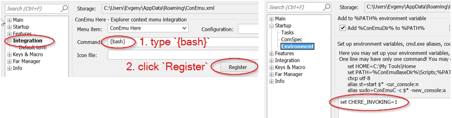 Figure 3. ConEmu shell integration settings