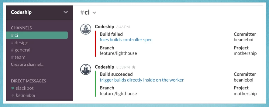 Codeship notifications in Slack