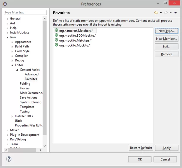 Figure 1 - Content Assist Favorites