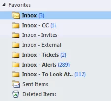 What my Outlook inboxes look like