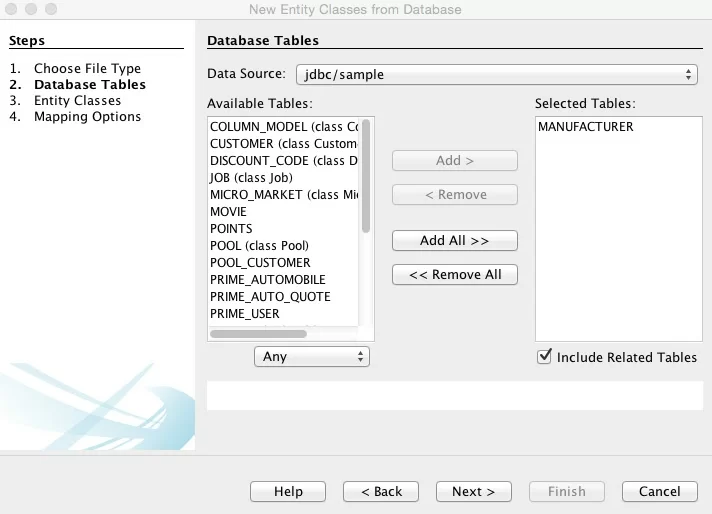 Figure 2: Choose Table from Available Tables list