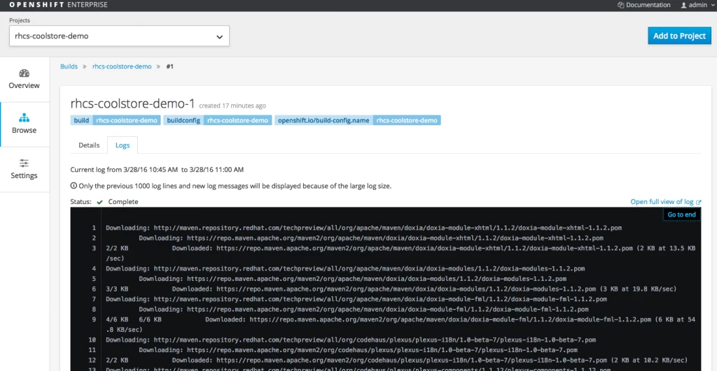 Watching the JBoss Cool Store build.