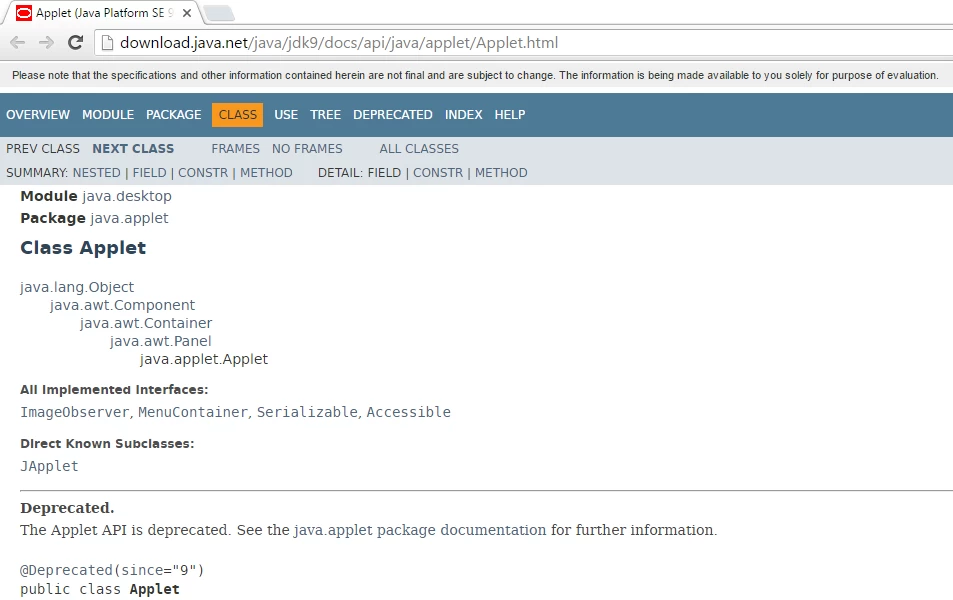 JavaSE9AppletDeprecated