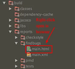 Open the findbugs html report from the build directory