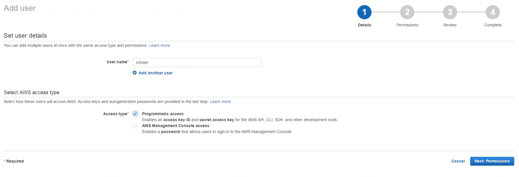 Amazon S3 user details