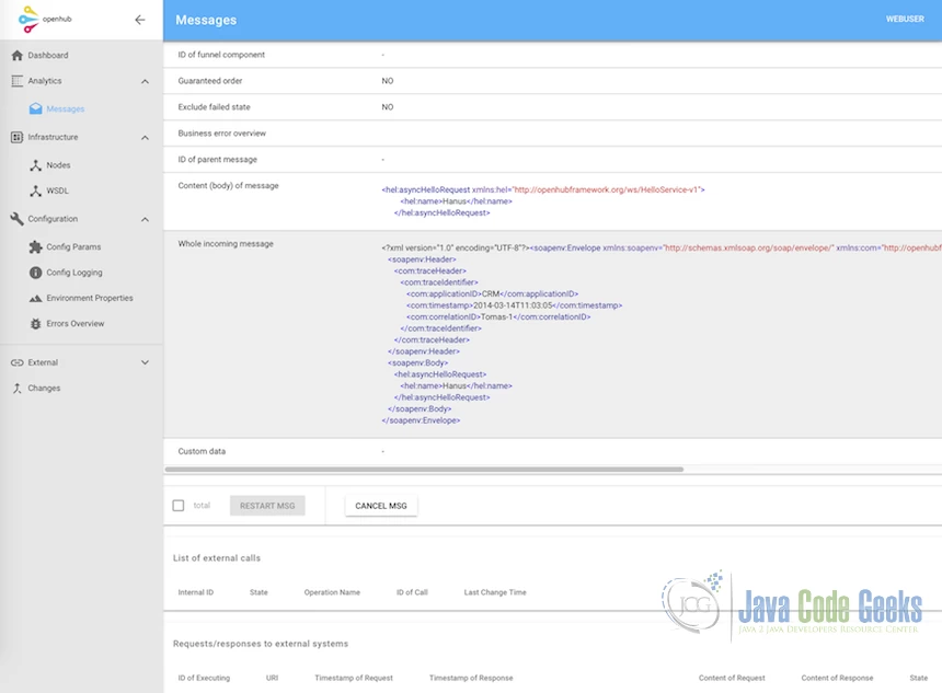 Message detail - request/response tracking