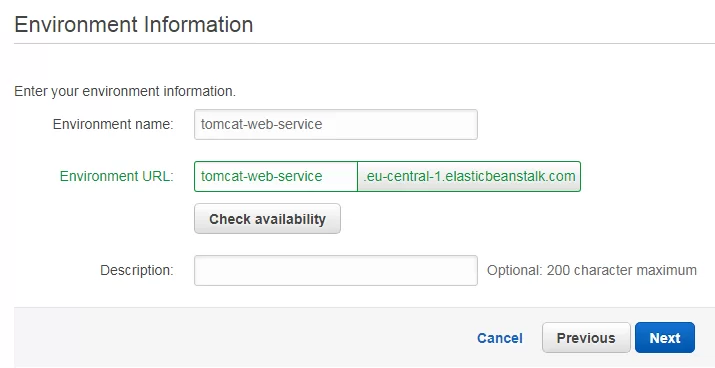 Amazon Elastic Beanstalk environment information