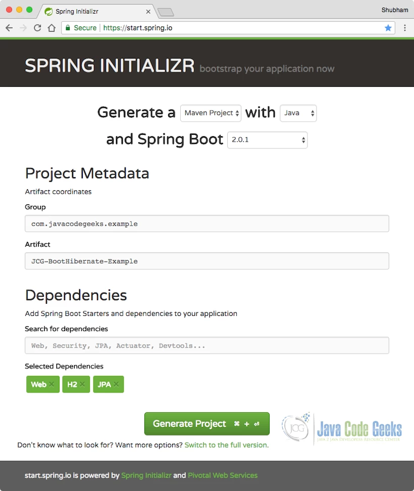Spring Initializr config