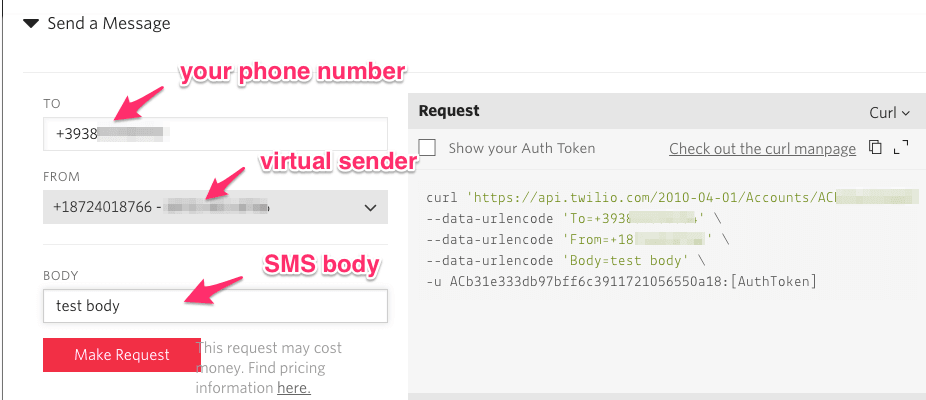 sms notification system twilio api console