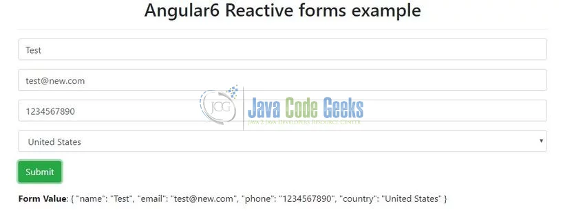 Angular 6 Reactive Form - Form Values