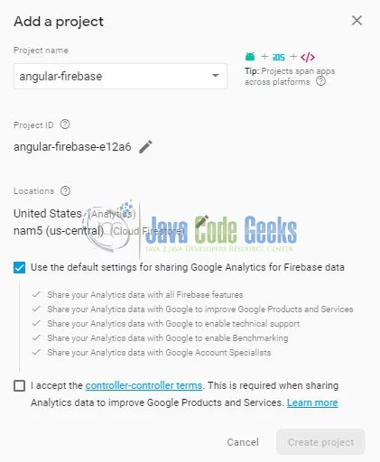 Fig. 3: Creating a Firebase project