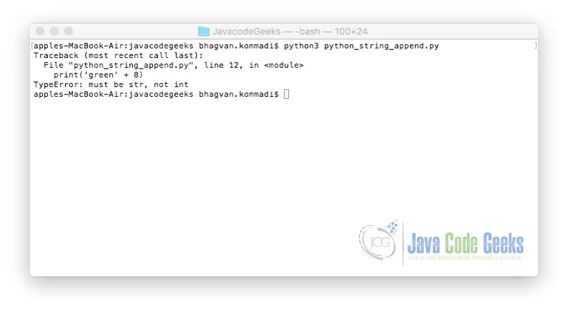 Python String Append - Exception : str +int
