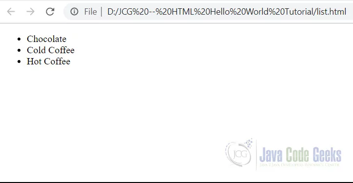 HTML Hello World - Unordered List