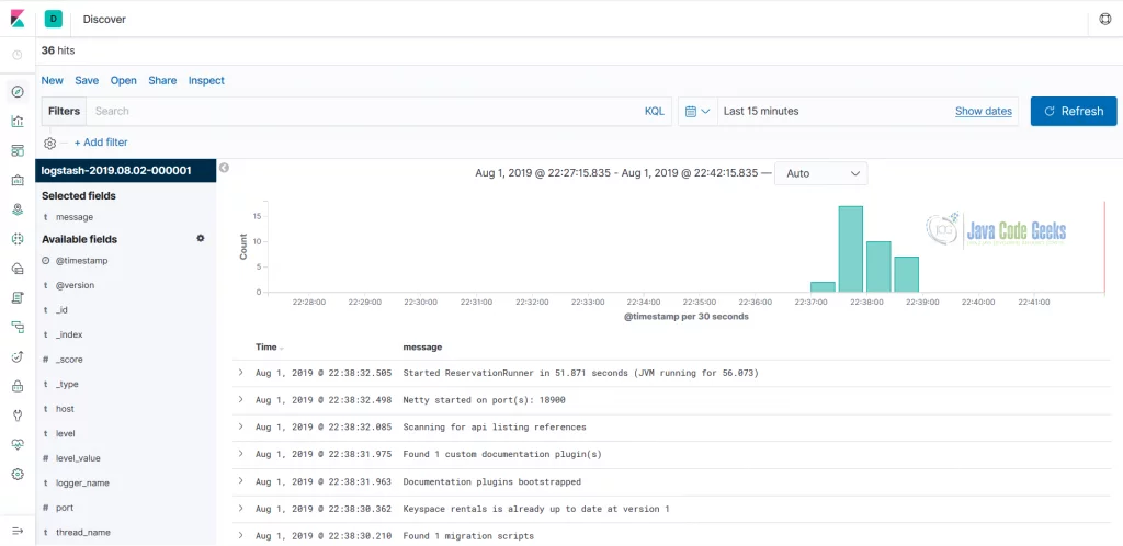 Log Management - Logs from Logstash served in Kibana